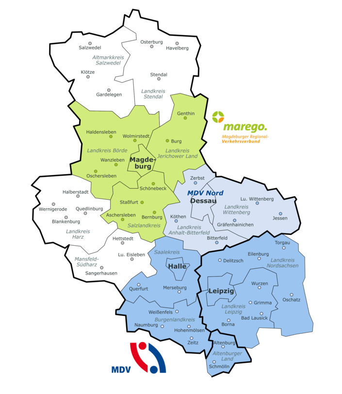 Karte von Verkehrsverbünden in Sachsen-Anhalt